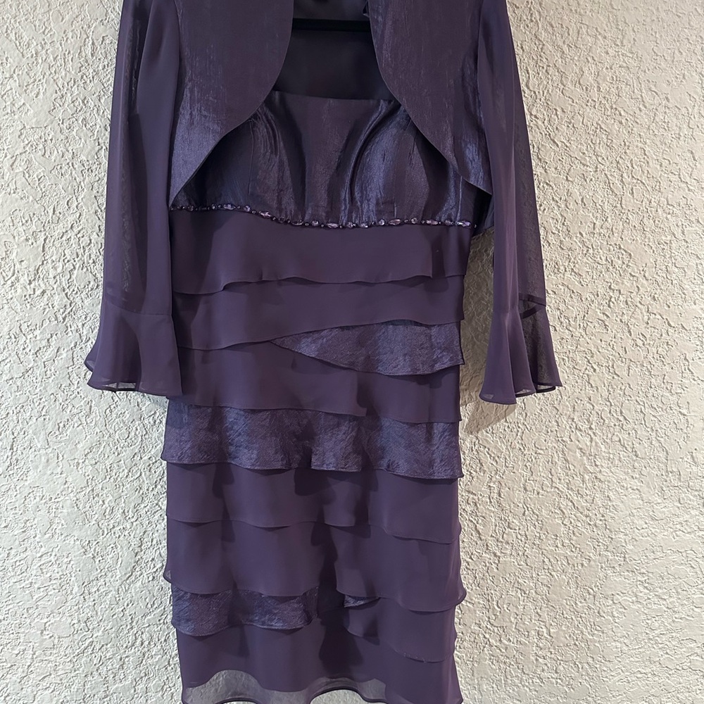 S.L. Fashions Purple Ruffled Tiered Bell Sleeve Dress